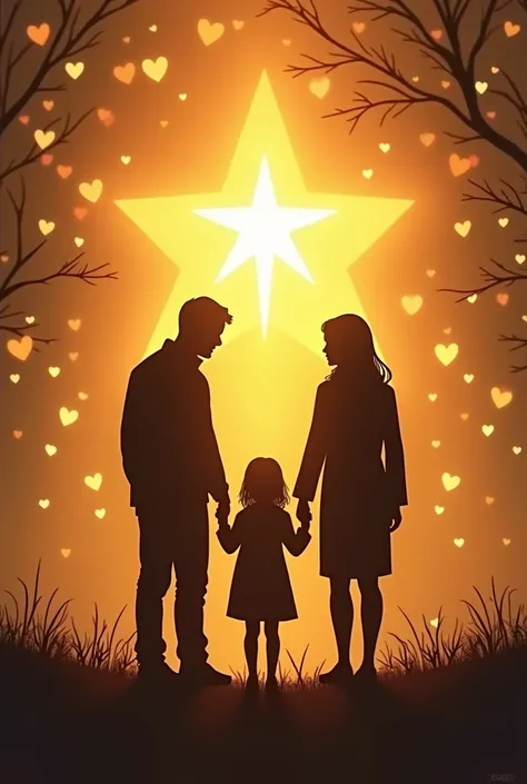 Silhouette of a family with a star in the center at Christmas for a flannel and the phrase we are luminous people 

