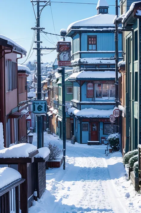 anime、Ghibli style、Snowy Town
