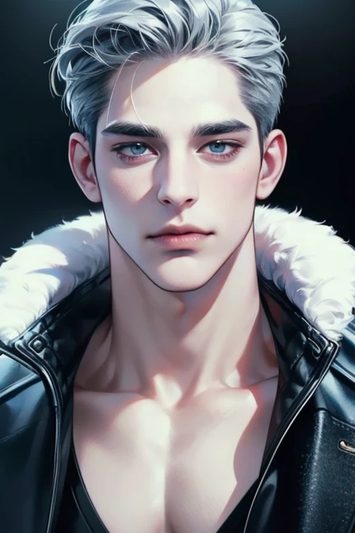 (best quality,4k,8k,highres,masterpiece:1.2),ultra-detailed,(realistic,photorealistic,photo-realistic:1.37),36 year old man,3 day beard,handsome anime,portraits,strong,masculine,dark silver hair,sharp jawline,mesmerizing eyes,perfectly styled hair,cool ani...