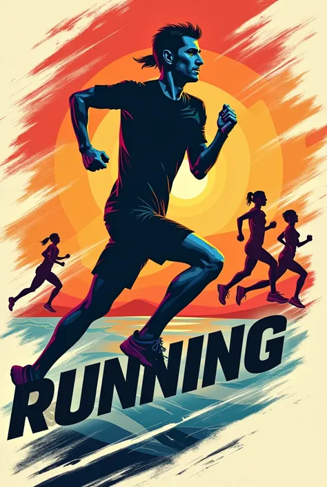 Make a running poster by putting running in English below