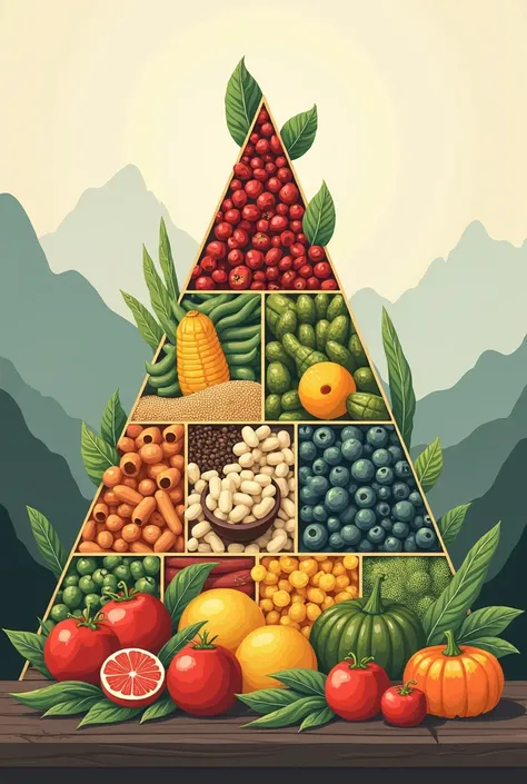  nutritional triangle of Andean foods that has 5 scales divided into squares,without concept and without name 