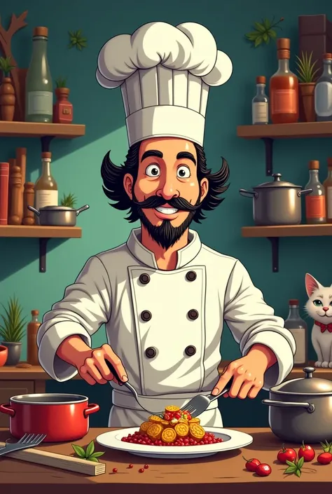 Cartoon of Miguel de Cervantes chef