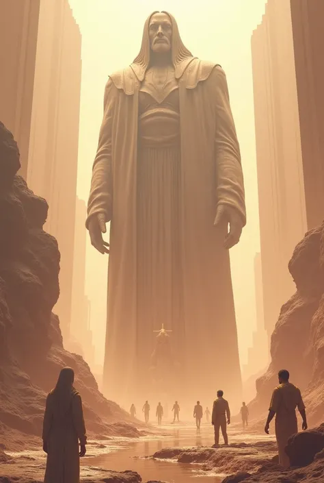  Stuart Lippincott Style ，， Awestruck ，light， Sacred World ， Huge Futuristic Statue Wandering Around ，Sky Sky， Wonderful and Peaceful ， Detailed Composition  ， Subtle Geometric Elements ，Evacuation ， Fresh and Soft Atmosphere ，호박색 light깔， The giant statue ...