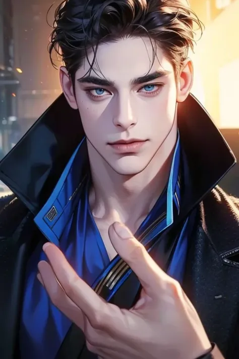 (best quality,4k,8k,highres,masterpiece:1.2),ultra-detailed,(realistic,photorealistic,photo-realistic:1.37),36 year old man,3 day beard,handsome anime,portraits,strong,masculine,dark hair,sharp jawline,mesmerizing eyes,perfectly styled hair,cool anime outf...