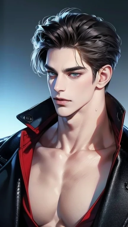 (best quality,4k,8k,highres,masterpiece:1.2),ultra-detailed,(realistic,photorealistic,photo-realistic:1.37),36 year old man,3 day beard,handsome anime,portraits,strong,masculine,dark hair,sharp jawline,mesmerizing eyes,perfectly styled hair,cool anime outf...