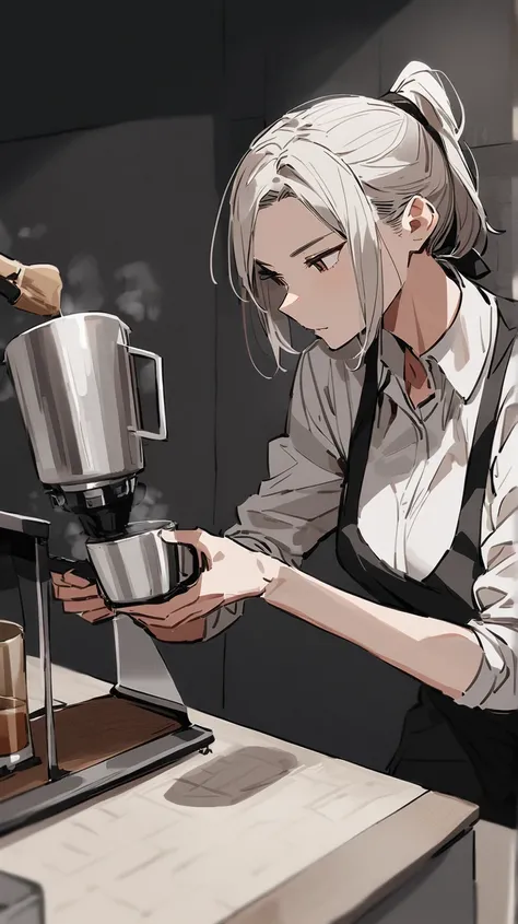 Female barista brewing coffee