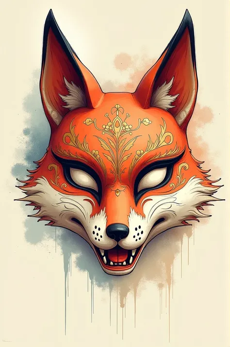 kitsune mask slightly to the side in a drawing style