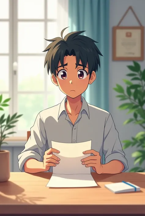 Husband reading the note on the table, new husband, without understanding, was confused by the letter he ended up reading on the table, a new anime