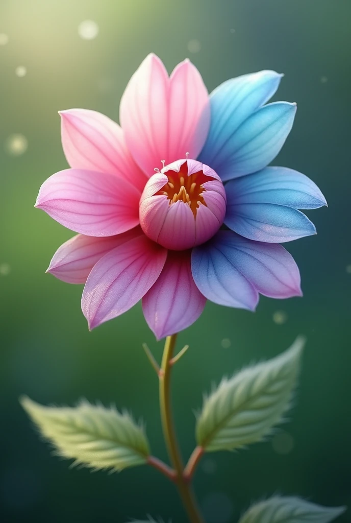 Flower with pink petals except one blueish petal 