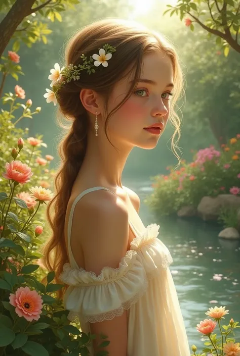 A beautiful young girl in a garden