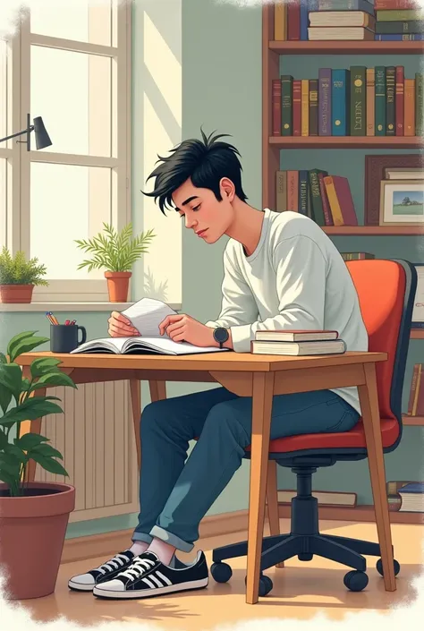 sooo simple drawing of student men studying at his room