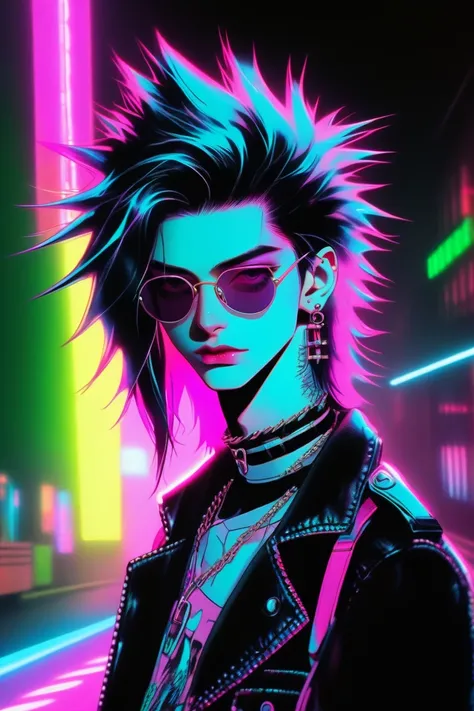 One man, 20 years old,cool rockstar,cool assumetric hair, Realistic, Analog Style, VHS style,neon, 8mm film, chromatic aberration, DVD Screen Grab, 80s  movie, Cinema Lighting, Live Portrait Shooting, Contemporary photography, Gothic dark and intense style...