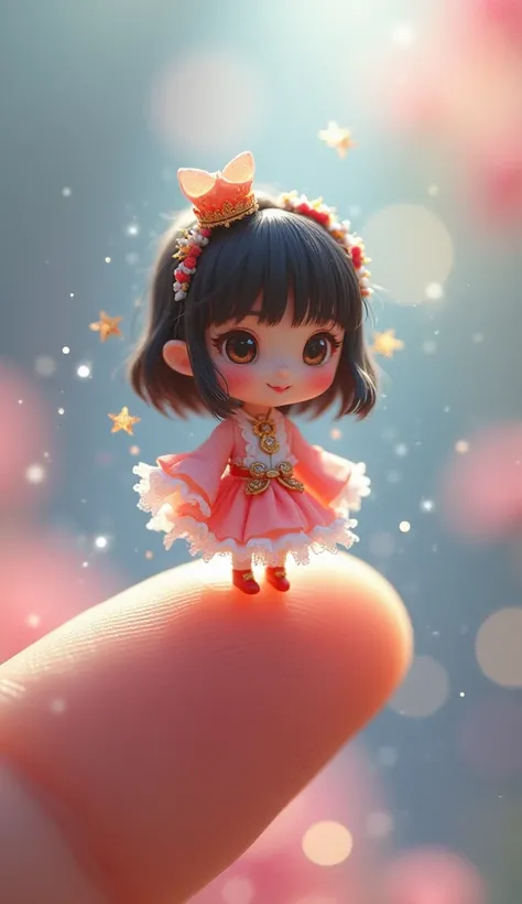 Its a fictional world 。 A cute 3 cm long Japanese idol thats small enough to be picked with her fingertips, 20 years old。Its on top of your fingertips