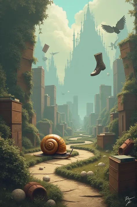 Maze, snail , shoe and books 