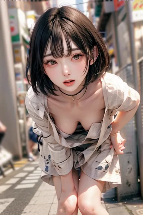 (nsfw:-2), realistic, photo-realistic, masterpiece, best quality, high resolution, extremely detailed, intricate details, realistic and sharp details, cinematic lighting, portrait, lower angle, looking at viewer, solo, 1girl, a Japanese woman, leaning forw...