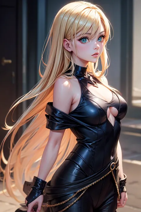 woman blonde hair green eyes and pink batm and a black top, realistic art style, RossDraws portrait, Artgerm portrait, Anime realistic artstyle, 4K realistic digital art, 4K realistic digital art, 8K Artgerm Bokeh, DeviantArt Artstation CGScosiety, ArtGerm...