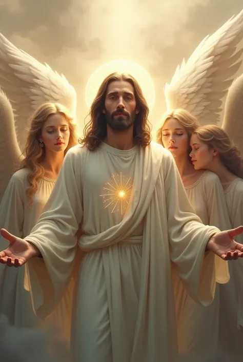 Make an image of Jesus next to angels