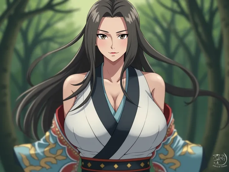  Long black hair, huge large breasts,  kimono, Japanese warrior woman, sexy,  WIDE HIP , anime