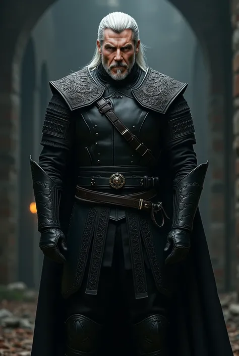  change clothes to black leather armor, The Witcher style ,  realistic , maximum quality