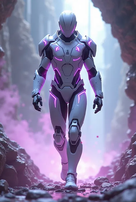 Man in Techno Armor Traveling Through Time, white and purple