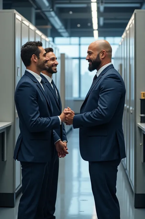 2 technicians being congratulated by their boss