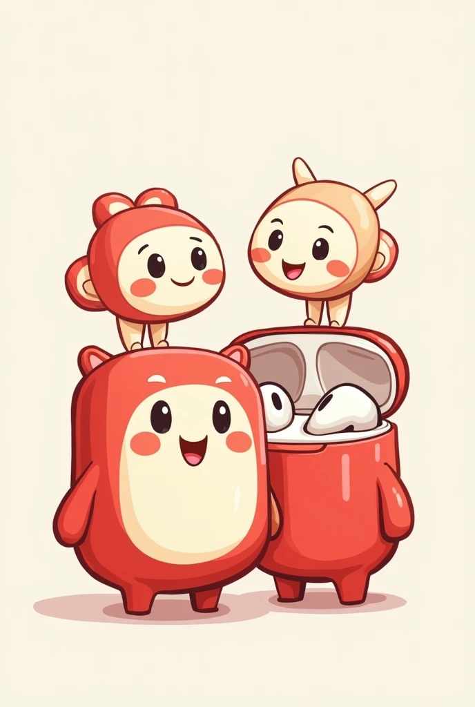 Airpods pro 2 drawn cartoon red with cream 
