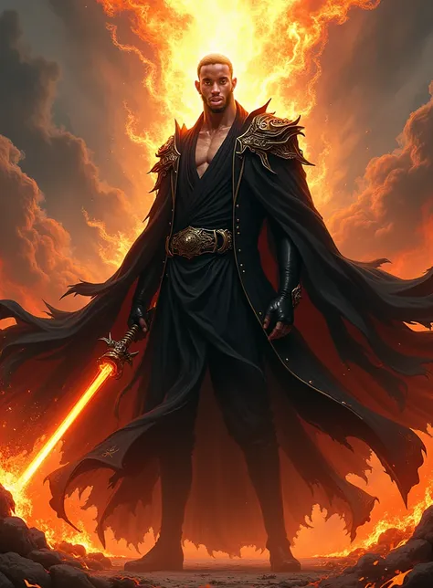 Make him a black soul reaper head captain from Bleach in his bankai state. His bankai is a fire-type