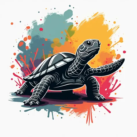 Logo mark that looks like a turtle drawn with black and white lines, Artistic, cool、geometry、modern、(Abstract)、artistic vibrant color background、original