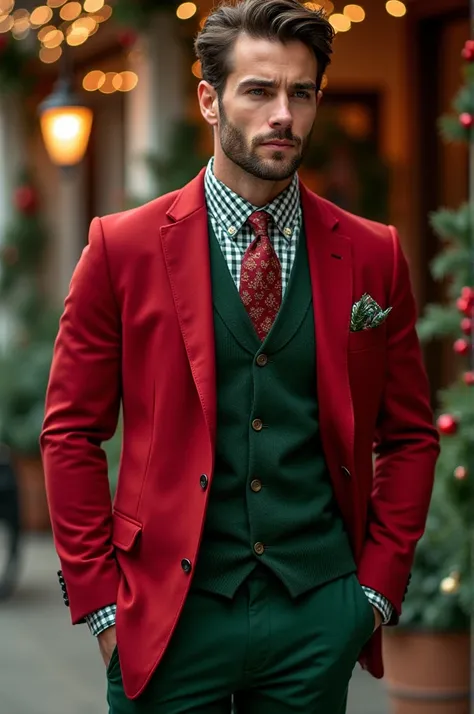 Christmas outfit in red and green colors for men