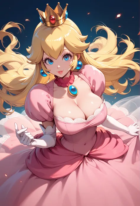 
(Princess Peach)Smile, Large breasts, im her regler princess dress from mario bros