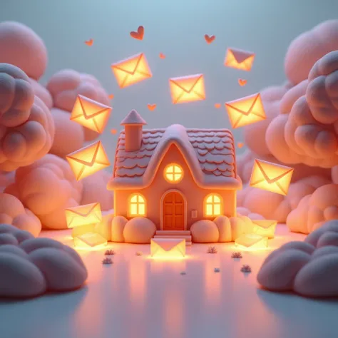 3d art womanly home surrounded by glowing envelopes labeled "New Subscribers Today"