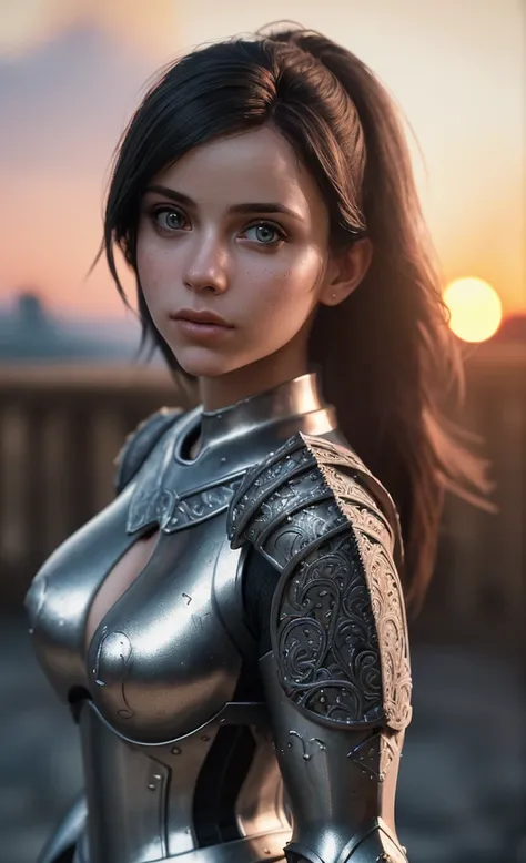 (masterpiece), (extremely intricate:1.3), (realistic), portrait of a girl, the most beautiful in the world, (medieval armor), metal reflections, upper body, outdoors, intense sunlight, far away castle, professional photograph of a stunning woman detailed, ...