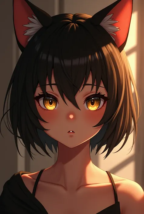 beautiful detailed girl, 1girl, cat girl, beastars anime style, short hair, neutral expression, dark brown tabby fur, yellow eyes, large eyes, cute, original character, (best quality,4k,8k,highres,masterpiece:1.2),ultra-detailed,(realistic,photorealistic,p...