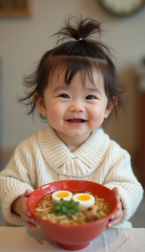  A small 3-month-old Japanese baby becomes a hairdresser and cuts the customers babys hair　There are also baby customers around and they are eating ramen 　 high definition 、 top quality、 real　 realな写真　8k　Beauty Salon