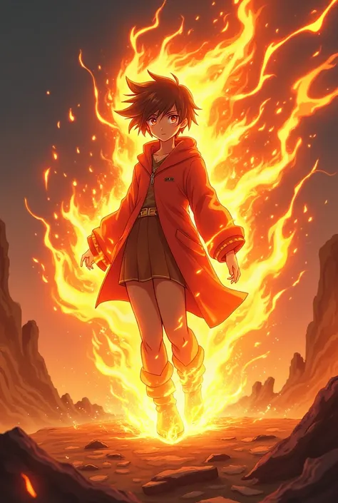 You have an anime protagonist with the power of fire, do what is stronger, even stronger, much stronger than that.