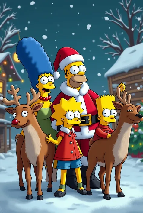 The Simpsons dressed as the reindeer of Santa Claus