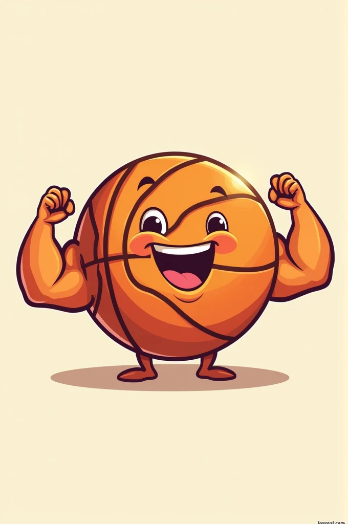 Create a cartoon image of a basketball having two mascular arms simple image no background 