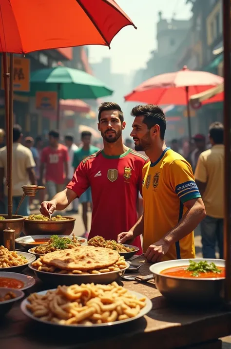 Ronaldo wearing Portugal jersey selling parathas and curries in Sealdah Messi wearing Argentina jersey