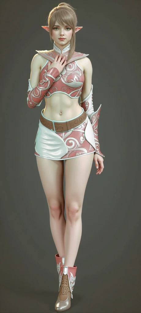 Subject: A beautiful elf warrior princess, exuding both grace and strength. The style should be reminiscent of fantasy RPG or MMO character designs, with a focus on detailed armor and a slightly stylized aesthetic.
Physical Description:
Race: Elf, with del...