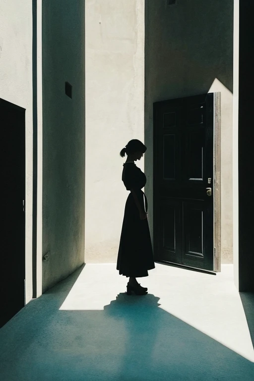 Background white　 pure white　small black door　Lots of doors 　shadow　小さな女の子のshadowだけ　 Giorgio De Chirico　 small silhouette facing a black door　Watercolor　Melancholy and Mystery of a Street　シュルレアリスムMystery and Melancholy of a Street by Giorgio de Chirico - g...