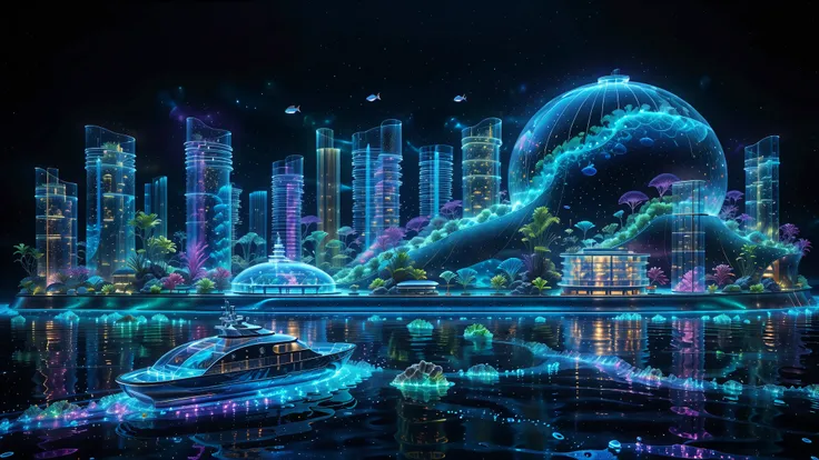 A Masterpiece In 32K Resolution, Supreme Quality, Super Detail, Official Art, Very High-Resolution 32K Wallpaper, Beautiful And Aesthetic, Ultra-Detailed Features, Awe-Inspiring Detail. A Vibrant Underwater City Enclosed In Giant, Transparent Domes That Pr...