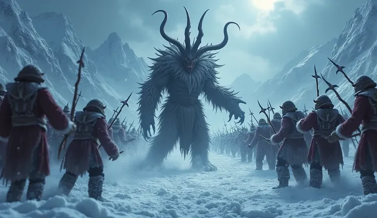 A battle ensues between Santa’s demonic minions and Krampus leading an army of frost giants.