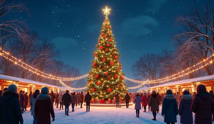 Christmas night, outdoor, Christmas celebration,nice scene ,big Christmas tree,big lighting