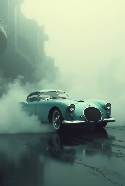 A vintage car in scifi atmosphere full smoky climate