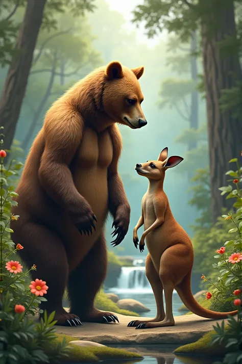 a bear is standing next to a kangaroo