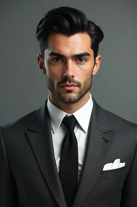 Make me a black haired male character wearing a suit and tie