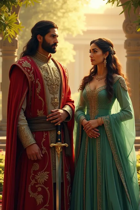 **Scene: The Royal Family United**  

The golden light of the morning sun filters through the lush Persian gardens, casting a radiant glow on the three figures standing side by side. The sight is majestic and serene — a moment of unity, strength, and quiet...