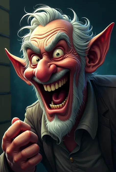 grandfather, evil laugh, 2d, cartoon, sceem
