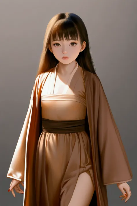 brown hair ,brown hanfu, small breasts, long hair, loli, expressionless, masterpiece, best quality, realistic, 8k, official art, cinematic light, ultra high res, perfect female body, sharp focus, guofeng, 1girl, solo, chinese clothes, realistic, nail polis...