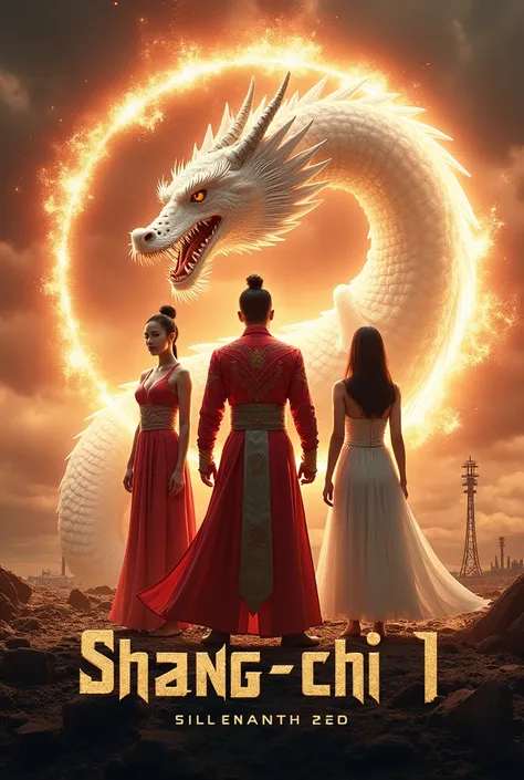 Created a poster for a movie called Shang-Chi 2.
Main content: This poster shows three main characters (presumably Shang-Chi, Wenwu, and another female character) Simu Liu (Shang-Chi) next to a white dragon. The image has a mystical martial arts style stan...